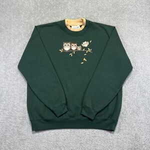 Country Store Sweatshirt Womens Large Green Owl Embroidered Crewneck Granny